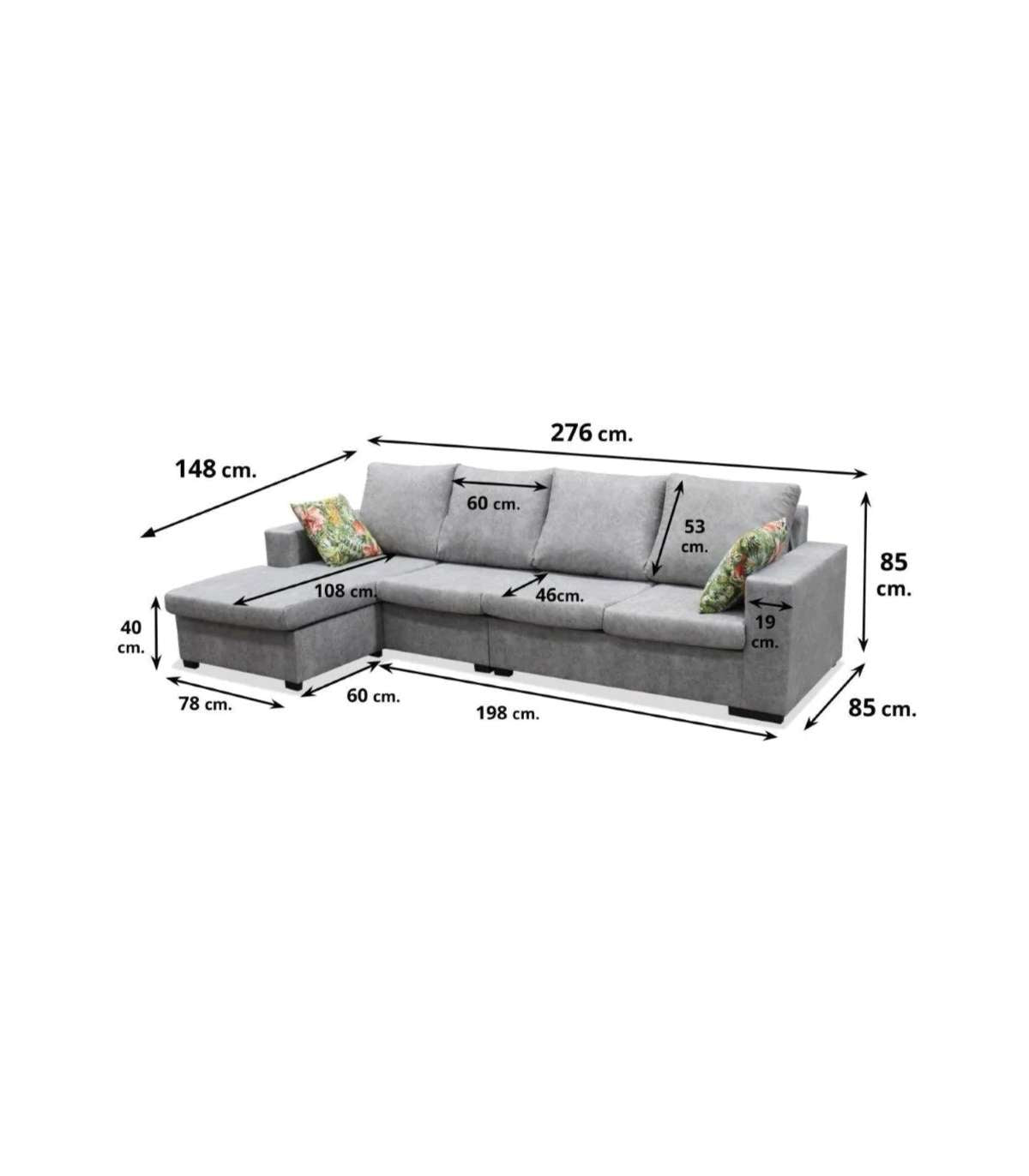 Chaiselongue Reversible Vida Tapizado Gris, 276 Cm (ancho) X 148 Cm (fondo) X 85 Cm (altura)_2