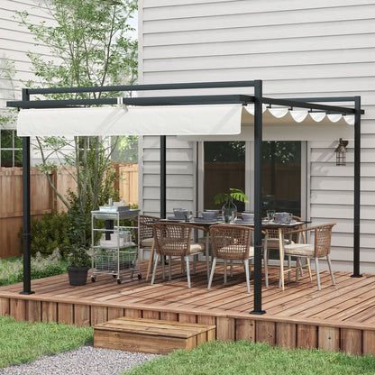 Outsunny Pérgola 3x4 M Con Techo Retráctil De Poliéster Blanco Y Gris Oscuro_1