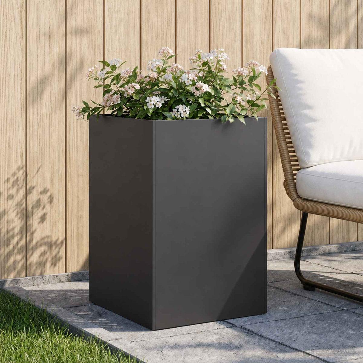 Macetero De Jardín Negro 40 X 40 X 75 Cm Acero Laminado En Frío_1