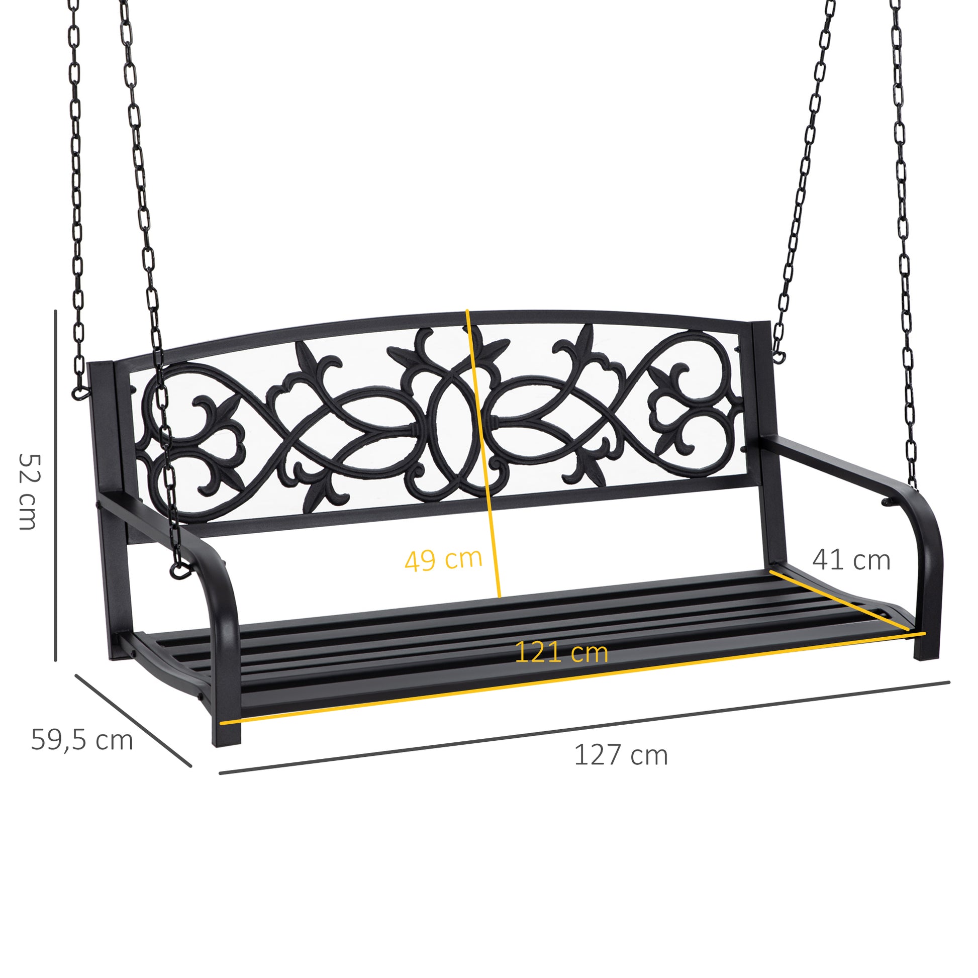 Outsunny Banco Columpio De 2 Plazas De Acero Con Reposabrazos 127x59,5x52 Cm_2