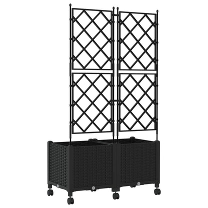Jardinera Con Enrejado Y Ruedas 2 Uds. Negro 80 X 40 X 149 Cm_3