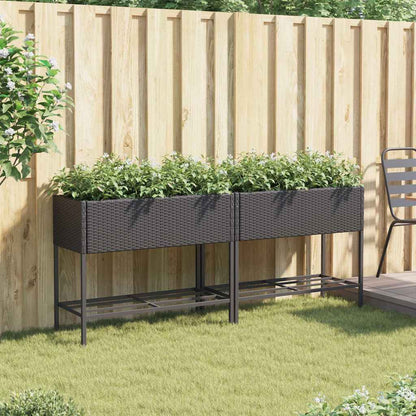 Jardineras Con Estante 2 Uds Ratán Sintético Negro 90x40x75 Cm_2