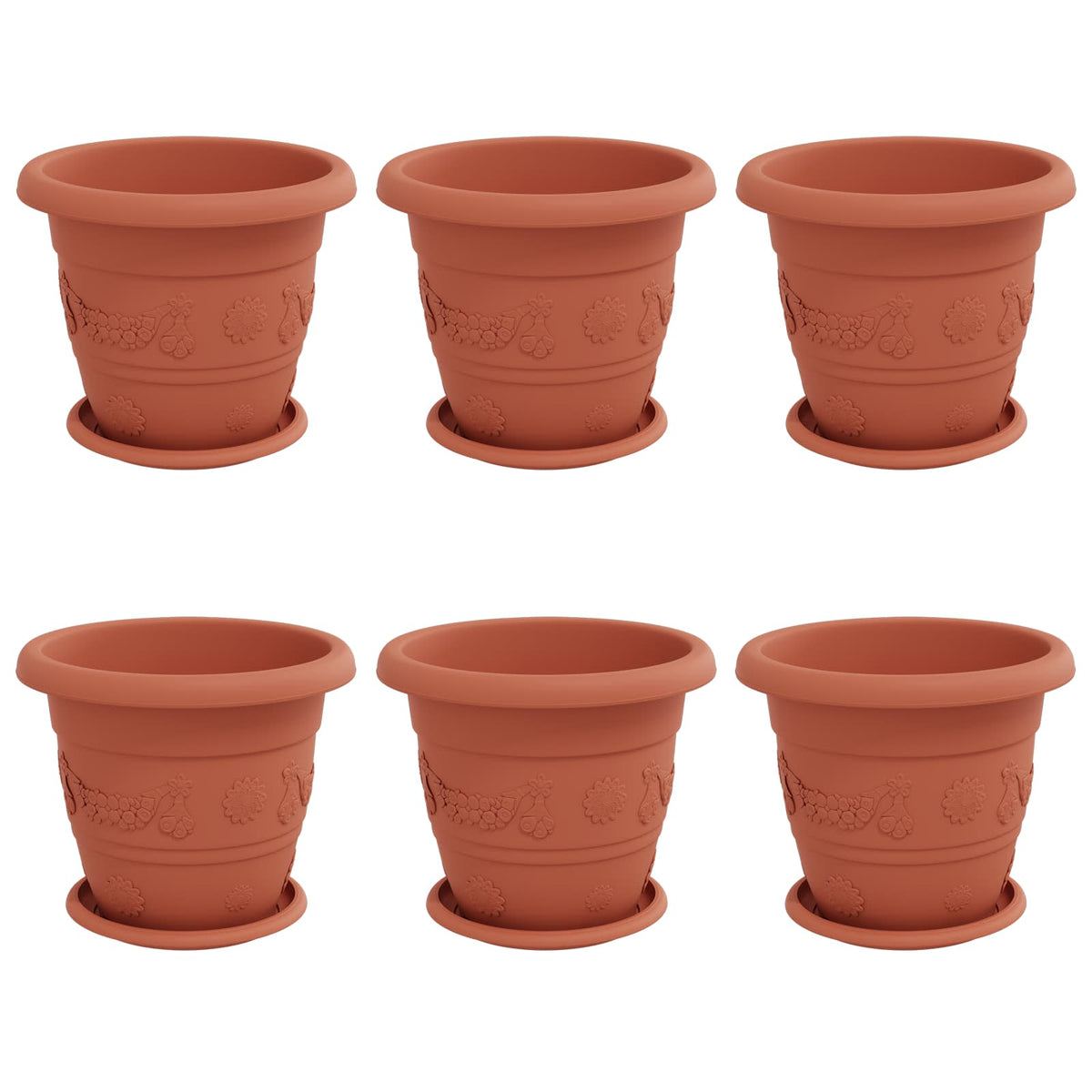 Macetas 6 Uds. Rojo Ladrillo Ø 26 X 21.5 Cm Plástico_0