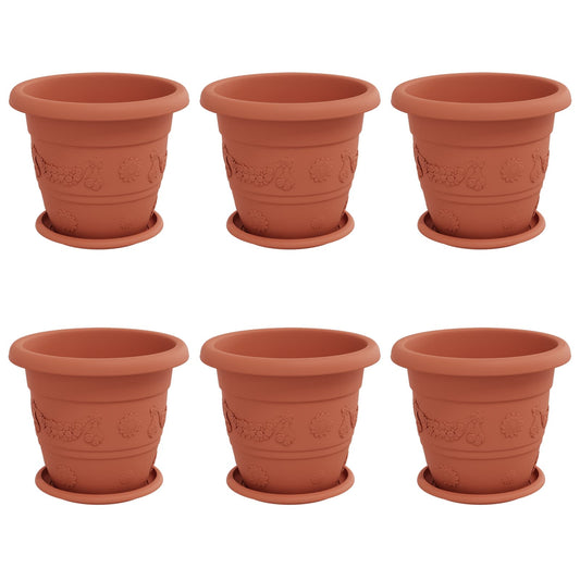 Macetas 6 Uds. Rojo Ladrillo Ø 26 X 21.5 Cm Plástico_0