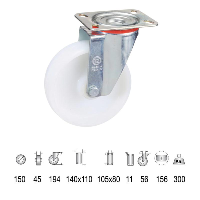 Rueda Industrial Nylon Placa 150 Mm._0