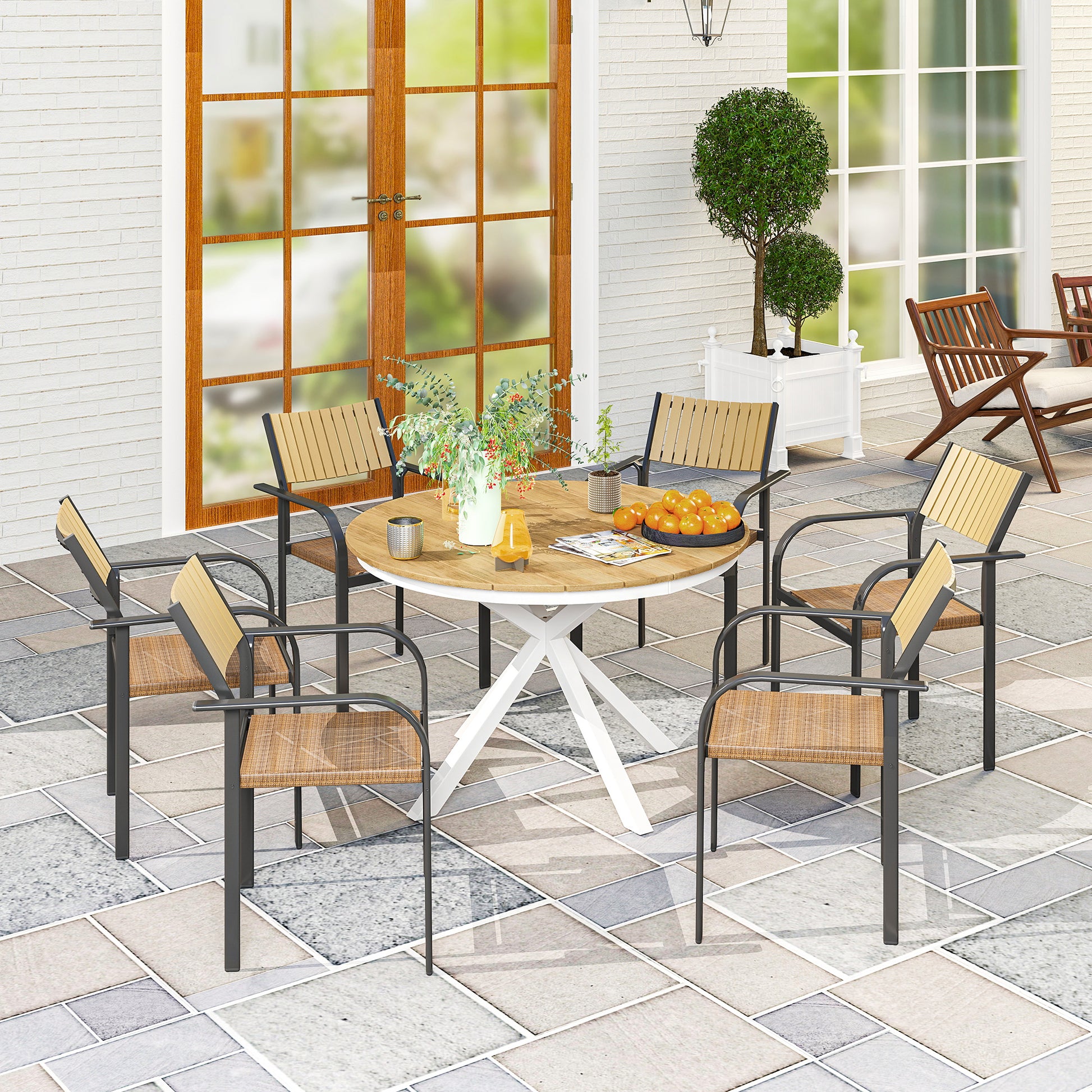 Outsunny Mesa De Jardín Redonda Ø118x74 Cm Con Estructura De Aluminio Teca_1