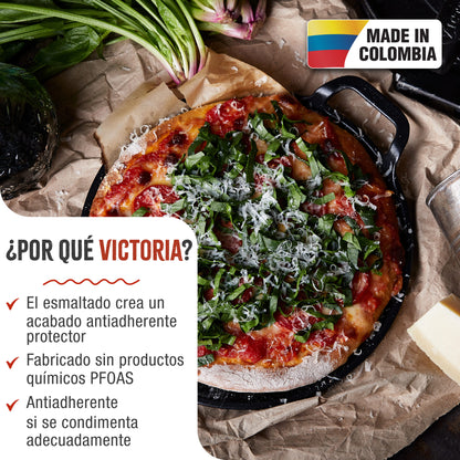 Victoria Plancha Cocina Para Pizza Hierro Fundido Esmaltado Inducción Sartén 25cm Fuego, Barbacoa, Horno, 38328, Negro_1
