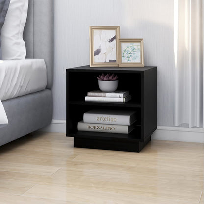 Mesita De Noche De Madera Maciza De Pino Negro 40x34x40 Cm_1