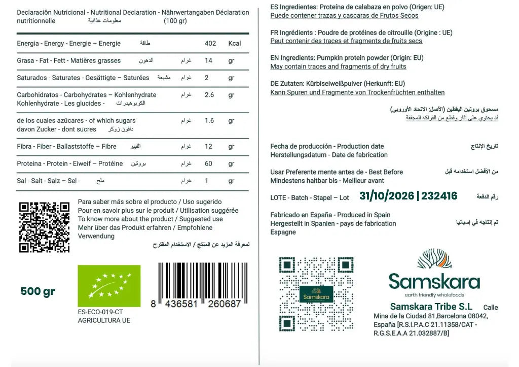 Proteína De Calabaza Bio - 500g | Proteína Vegetal Ecológica Vegana Para Batidos Y Repostería, Sin Azúcares Añadidos_2