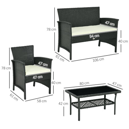 Outsunny Conjunto De Jardín De Ratán Sintético De 4 Piezas Negro Y Crema_2