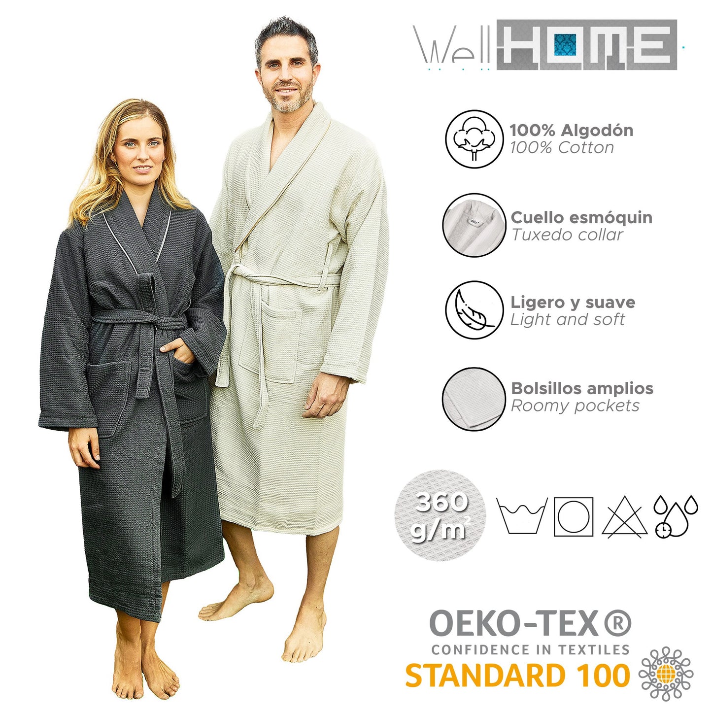 Albornoz S/m 360 Gr/m2 Nido De Abeja 100% Algodón Beige_2