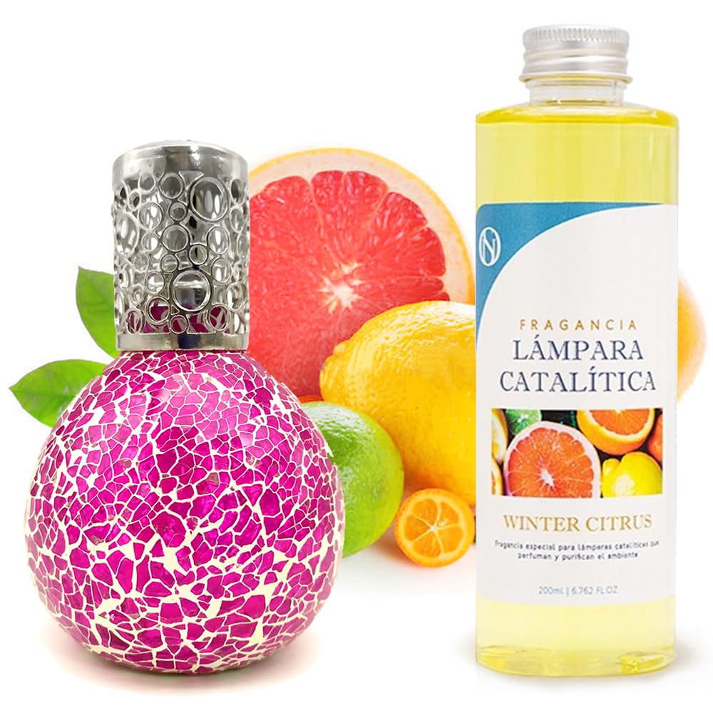 Lámpara Catalítica Mosaico Fucsia + Aroma Winter Citrus 500ml - Elimina Olores, Perfuma Y Mejora La Calidad Del Aire_0
