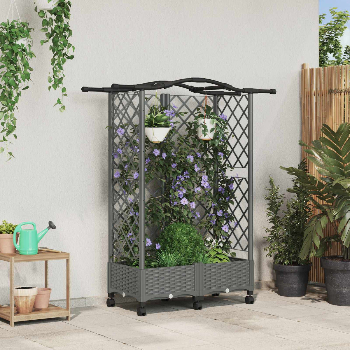 Cama Elevada Con Trellis Y Techo Gris Claro 124 X 40 X 129 Cm_1