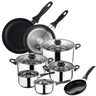Bateria De Cozinha Sip (dois Salvamentos + Três Potes Com Tampa De Vidro) Com Conjunto De 3 Panelas Ø16/20/24 Cm Preto., Indução
