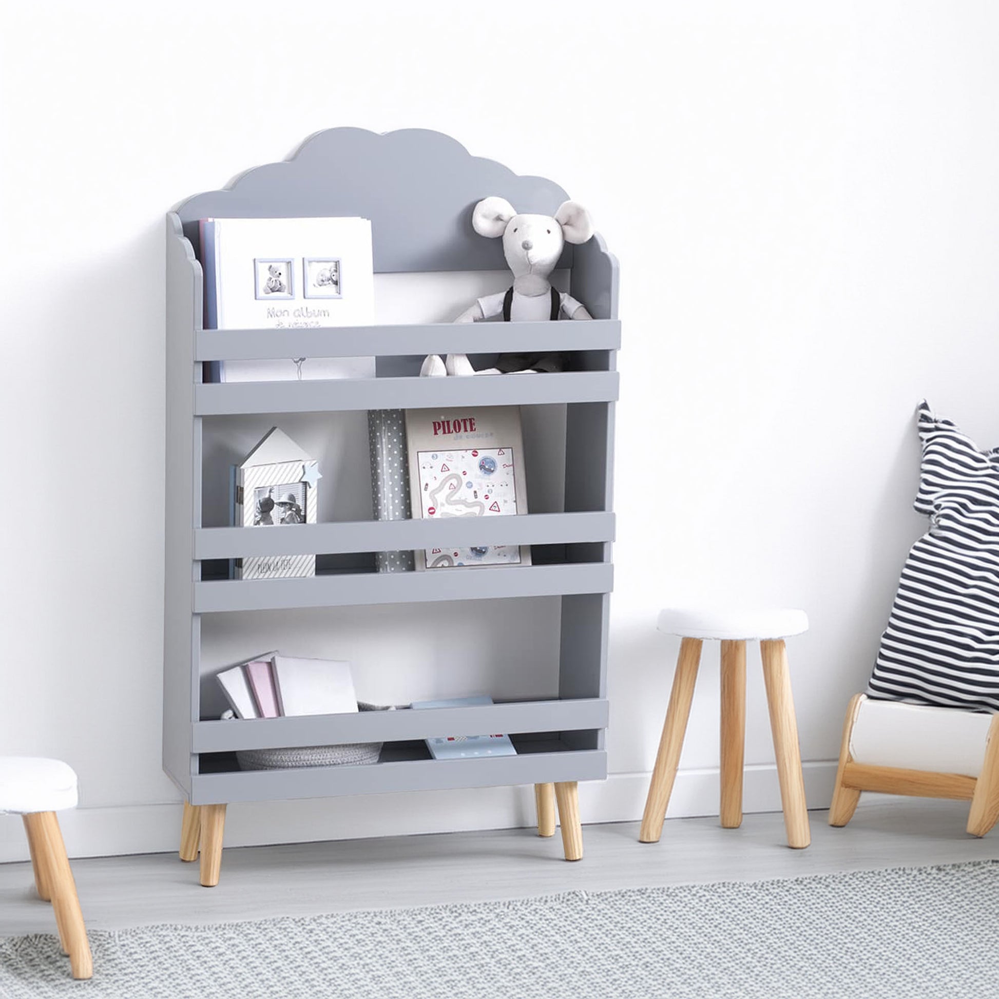 Wellhome Librería Infantil 3 Estantes Gris_2