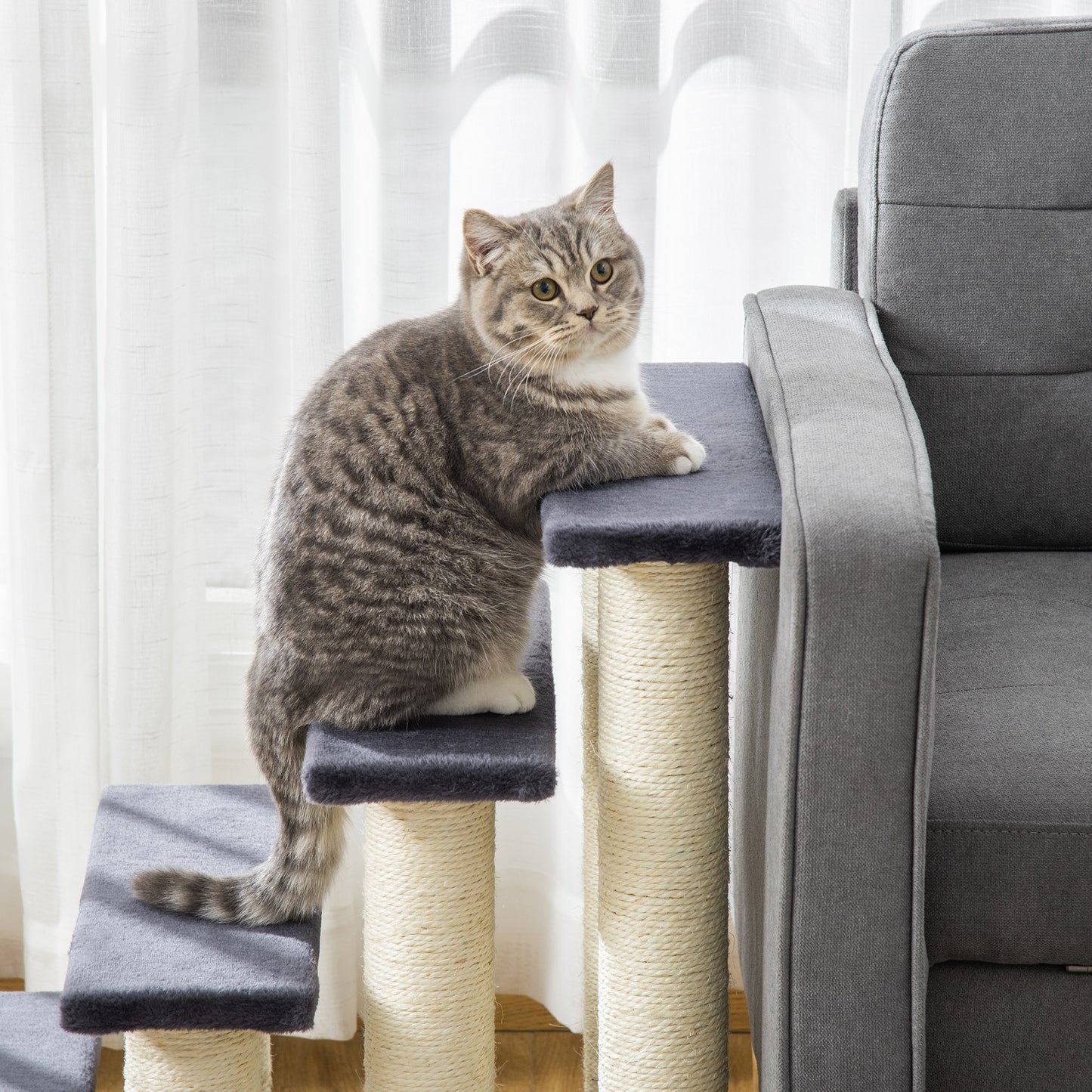 Pawhut Escalera Para Mascotas 60x42x61cm Cubierta De Peluche Rascador De Sisal_4