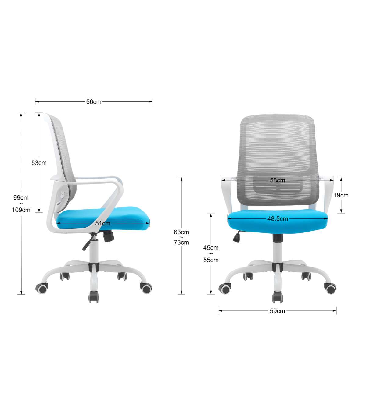 Silla Despacho Giratoria Elevable Acabado Gris/azul, 59m(ancho) 99/109cm(altura) 56cm(fond_3