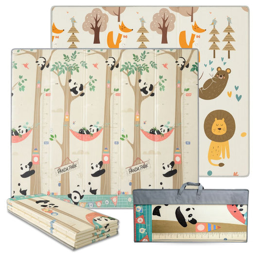 Bathby | Alfombra Plegable Para Bebé 200 × 180 Cm, Reversible Pandas/bosque_0