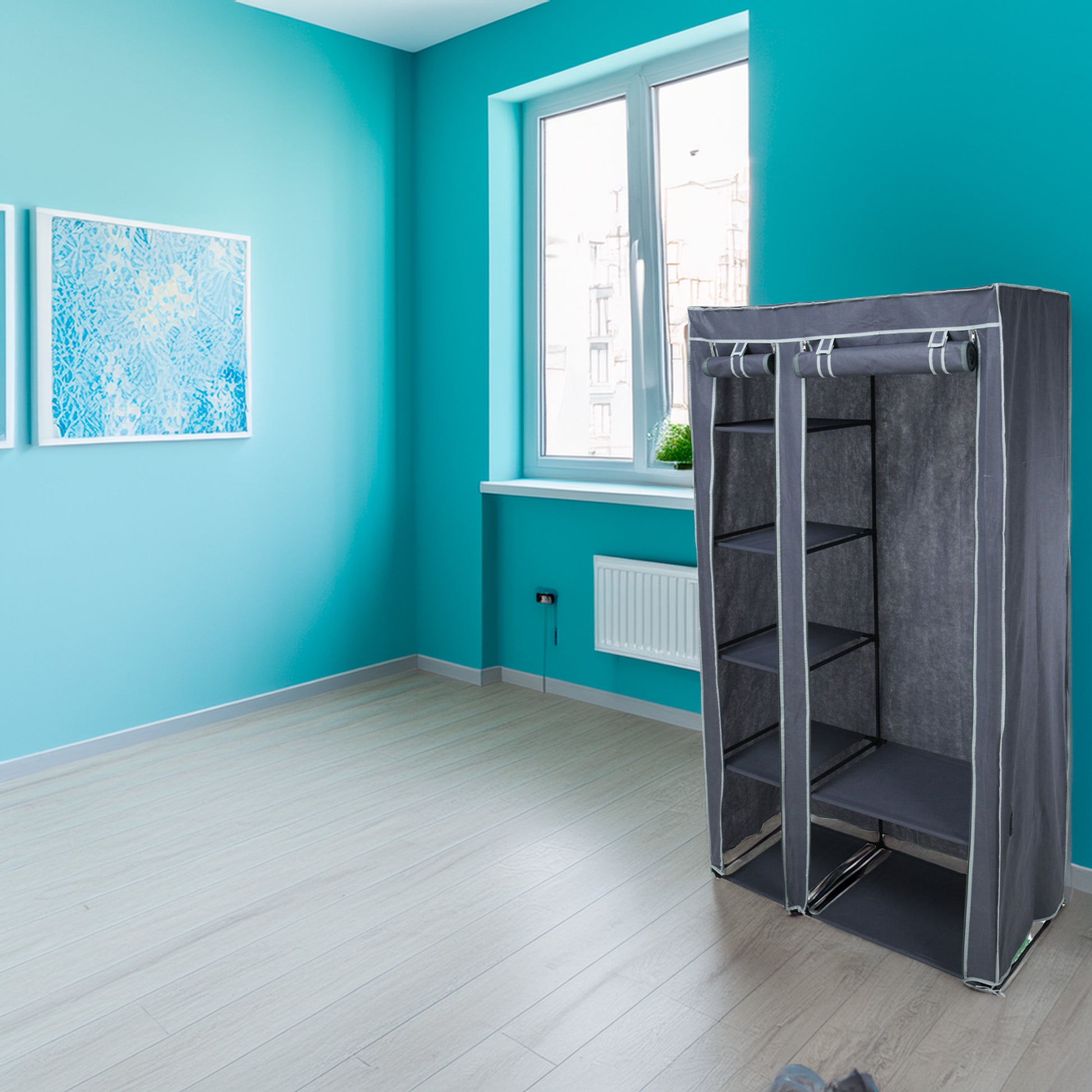 Well Home Armario Organizador De Ropa Con Barra De Acero Y 5 Estantes 100x46xh174cm_2