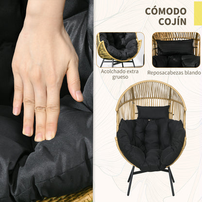 Outsunny Sillón De Ratán Sintético En Forma De Huevo 89x75x143 Cm Arena Y Negro_5