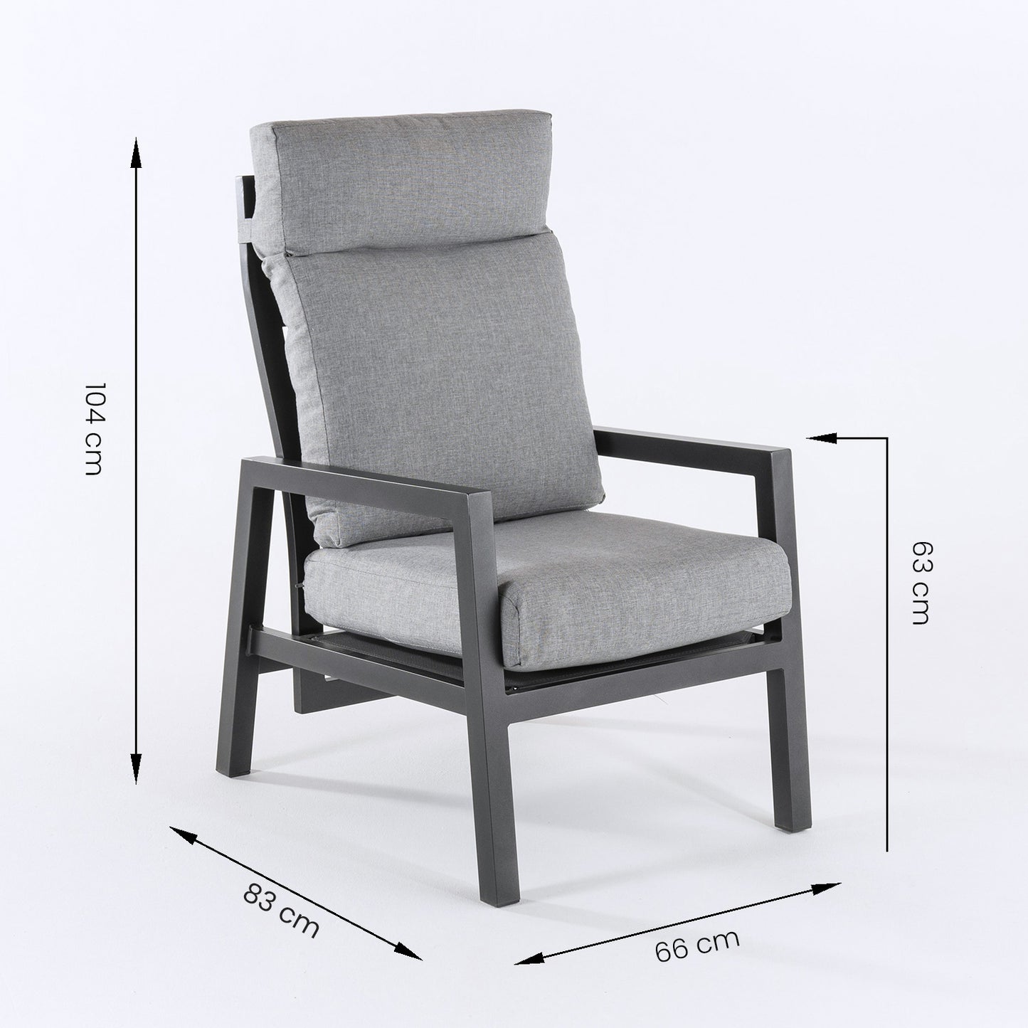 Conjunto Relax Reclinables, Mesa Regulable, Aluminio, Color Antracita, Mesa:140x80x29/64cm Sillón:66x83x104 Cm Sofá:126x82x112 Cm Alto_4