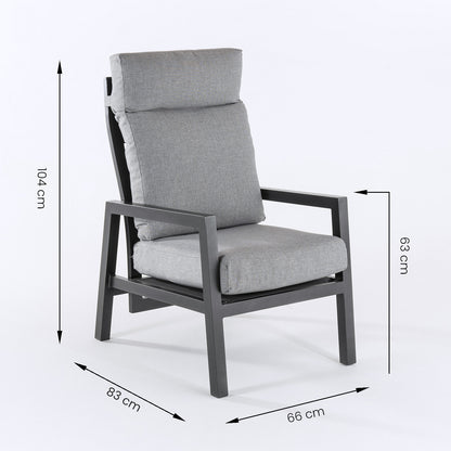 Conjunto Relax Reclinables, Mesa Regulable, Aluminio, Color Antracita, Mesa:140x80x29/64cm Sillón:66x83x104 Cm Sofá:126x82x112 Cm Alto_4