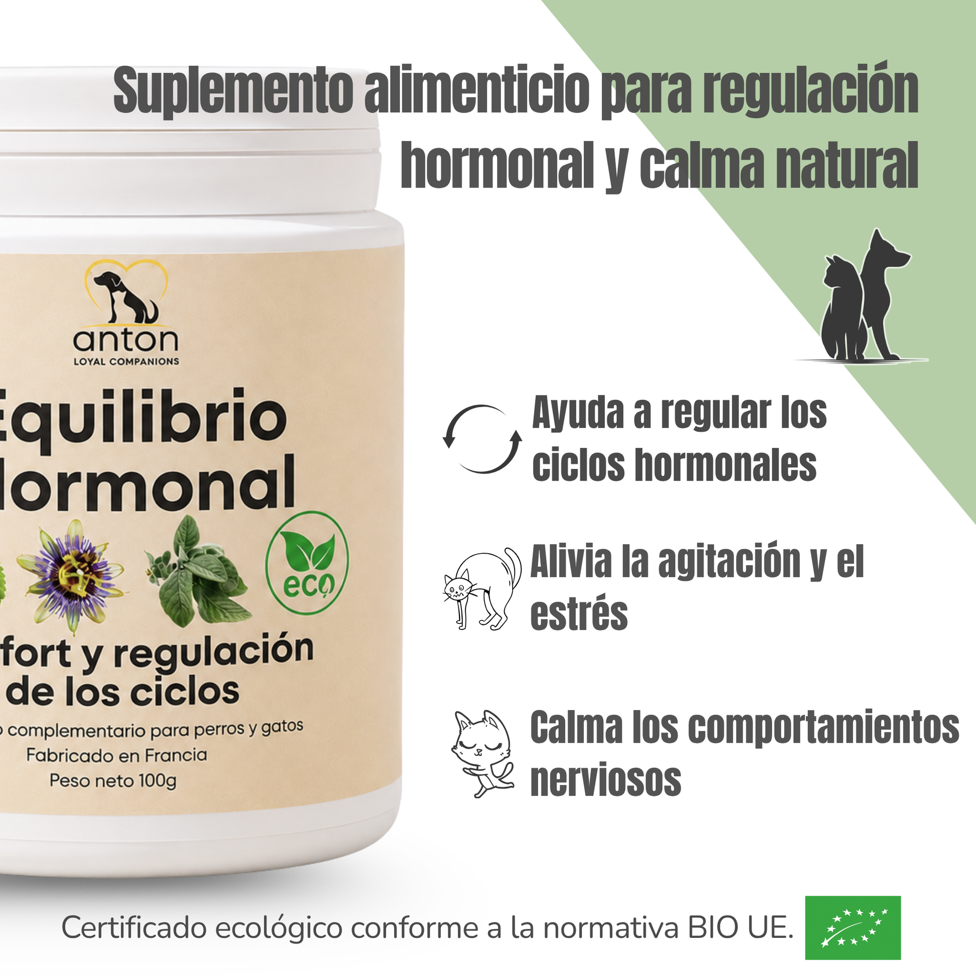 Equilibrio hormonal ECO para perras y gatas – Calma durante el celo – 100 g_1