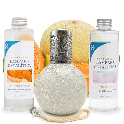 Pack Ahorro Lámpara Catalítica Mosaico Blanco + Fragancia Waikiki Melon 200ml + Limpiador Neutro 200ml + Mecha Repuesto_0