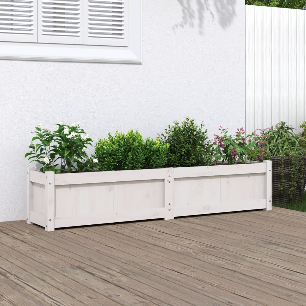 Jardinera De Madera Maciza De Pino Blanca 150x31x31 Cm_1