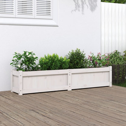 Jardinera De Madera Maciza De Pino Blanca 150x31x31 Cm_1