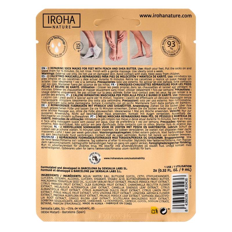 Máscara reparadora de pêssego e manteiga de karité Iroha Nature 2 meias de 9 ml