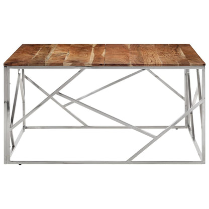 Mesa De Centro Acero Inoxidable Y Madera Maciza Acacia Plateado_1