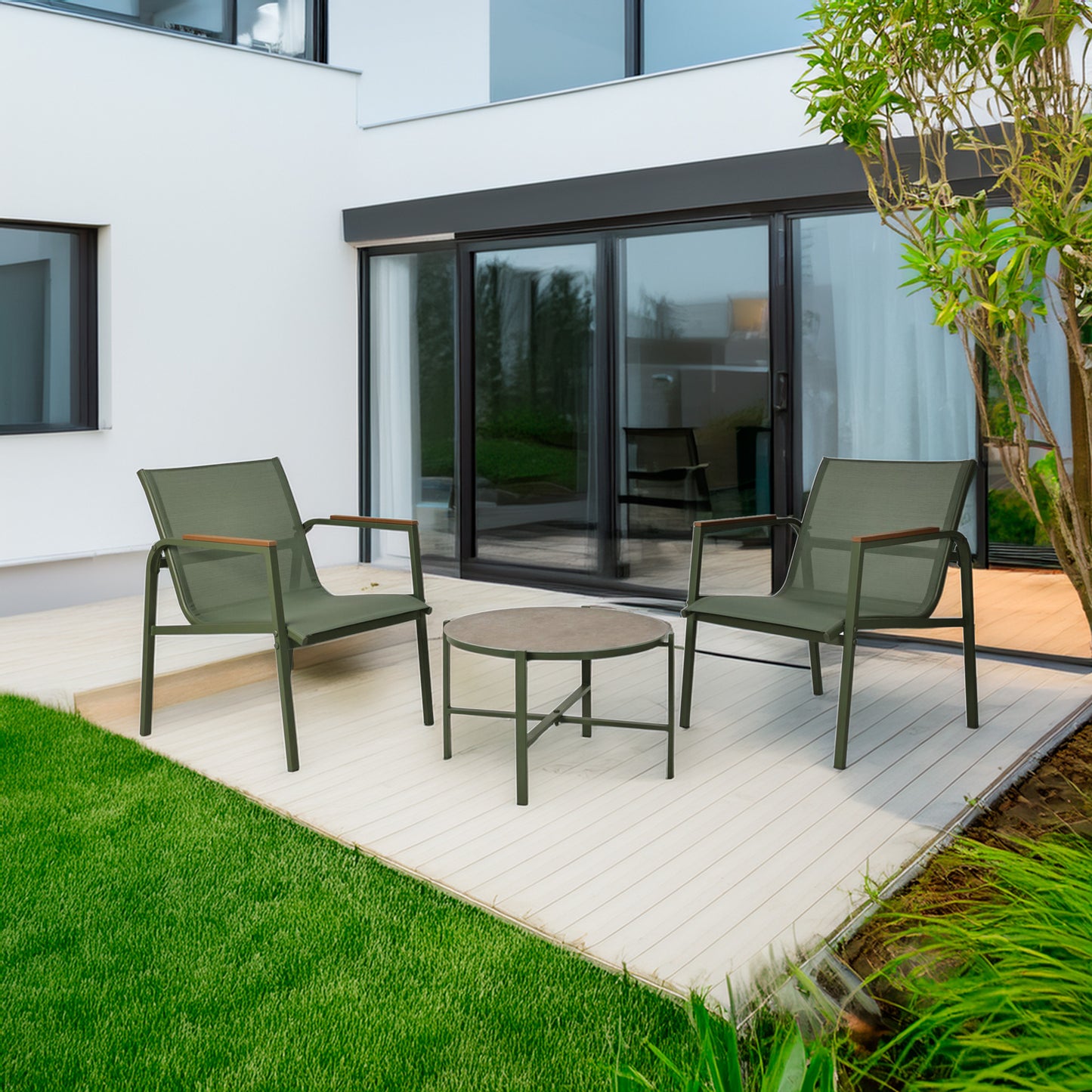 Well Home Conjunto De Muebles De Jardín De 3 Piezas Color Verde De Diseño En Acero Galvanizado_3