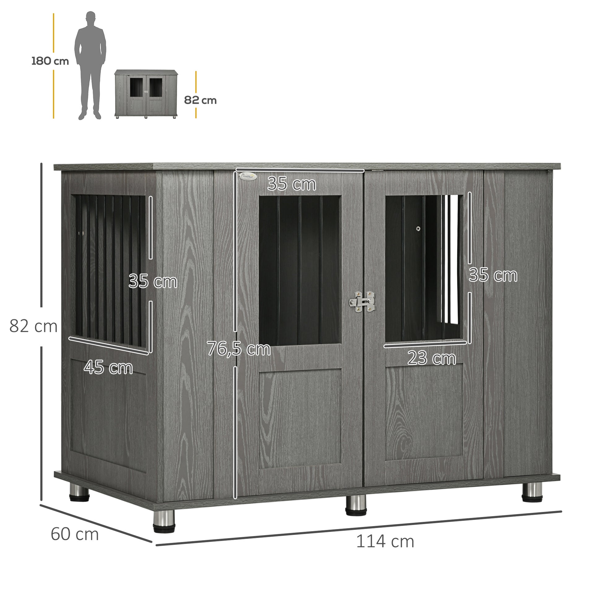 Pawhut Jaula Para Perros Grandes 2 En 1 Mesa Auxiliar Con Patas Ajustables Gris_2