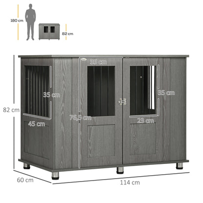 Pawhut Jaula Para Perros Grandes 2 En 1 Mesa Auxiliar Con Patas Ajustables Gris_2