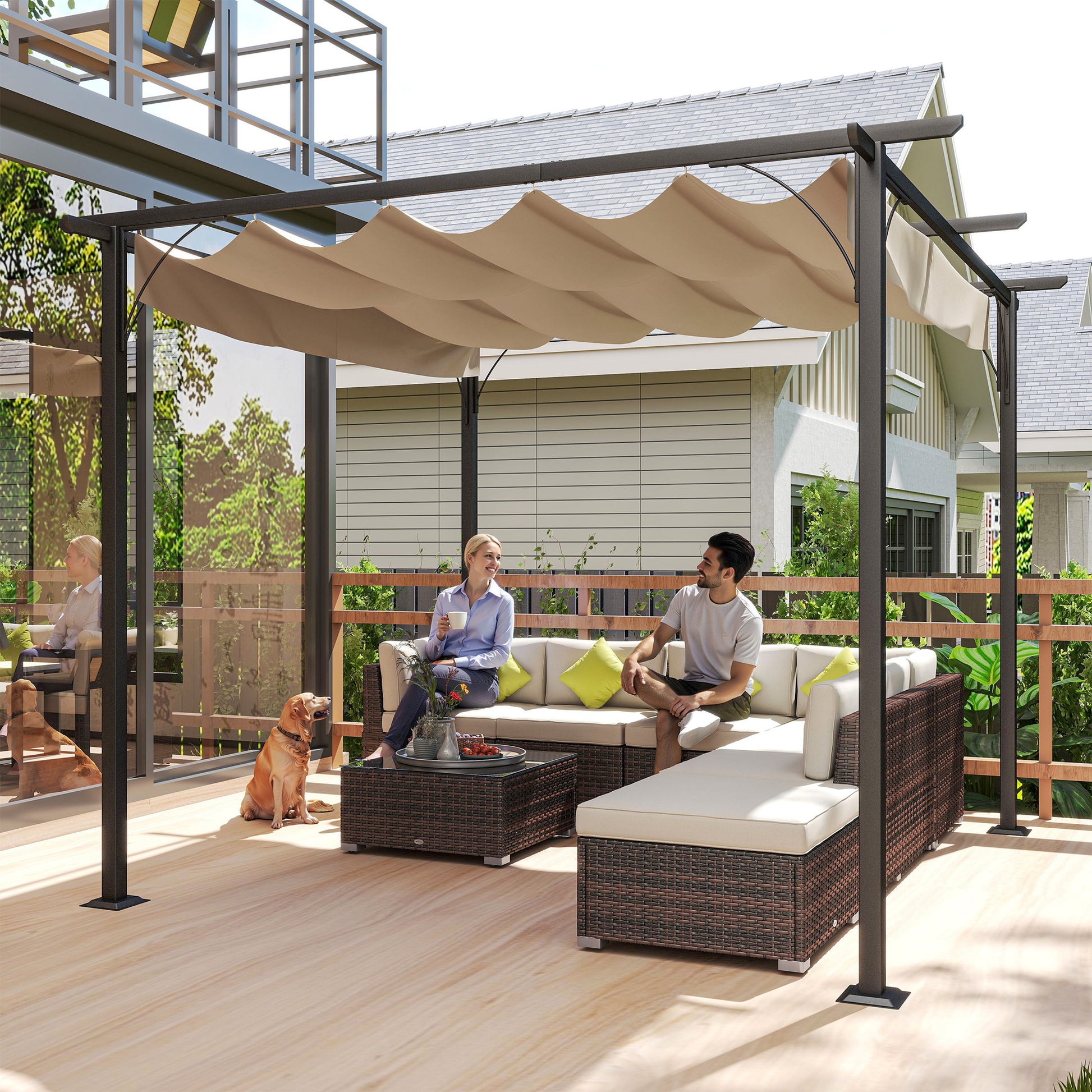 Outsunny Pérgola De Metal 3x3m Gazebo Cenador Para Jardín Patio Con Techo_3