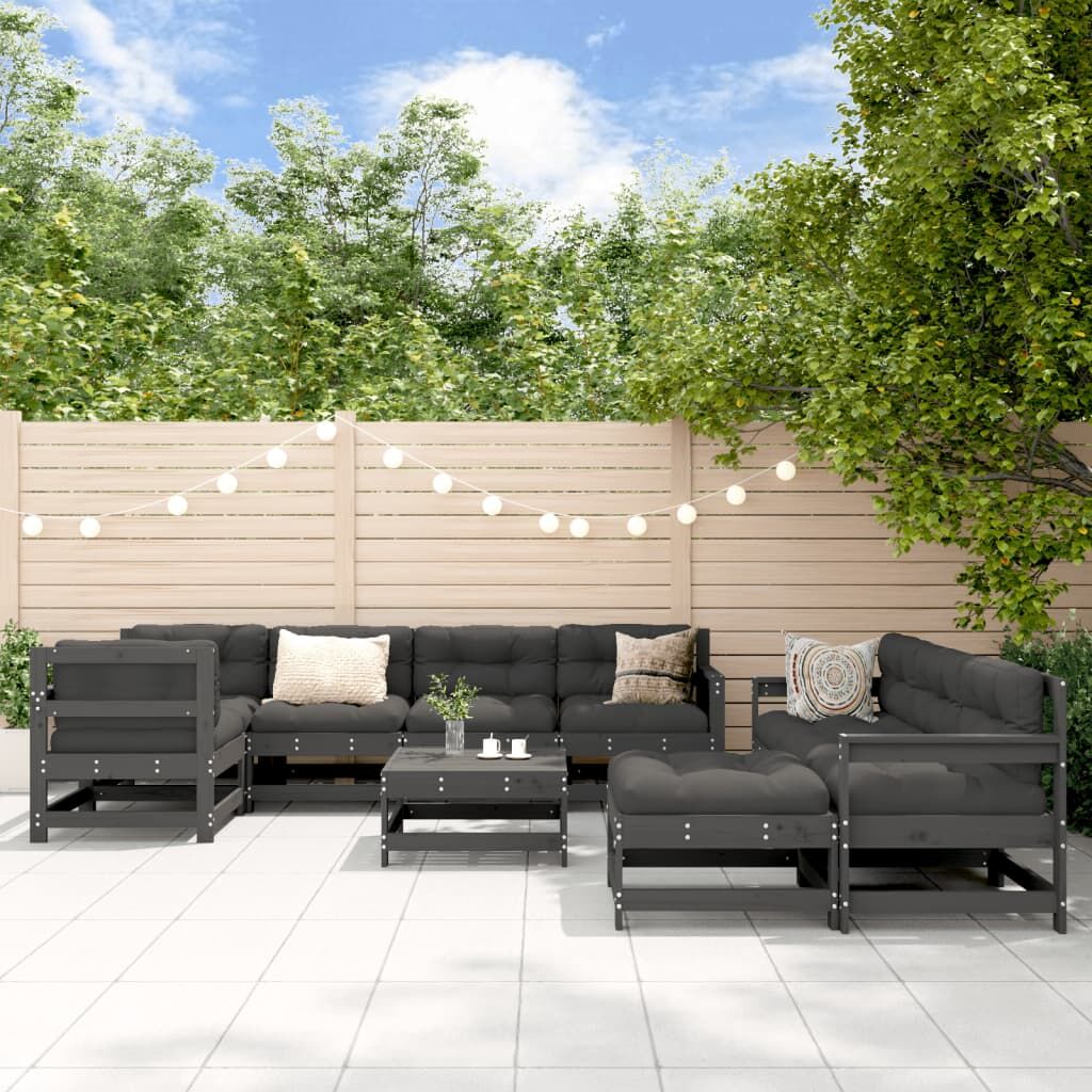 Vidaxl Juego De Muebles De Jardín 10 Piezas Madera Maciza Pino Gris_1