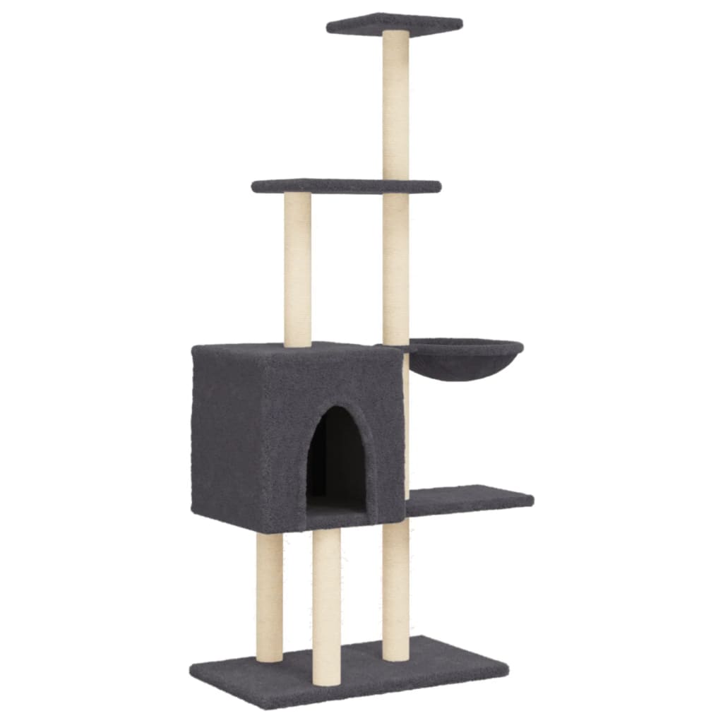 Rascador Para Gatos Con Postes De Sisal Gris Oscuro 145 Cm_0