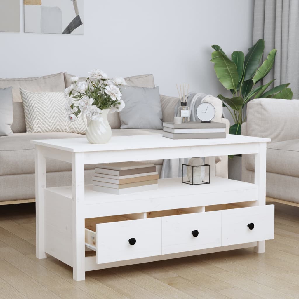 Mesa De Centro De Madera Maciza De Pino Blanco 102x49x55 Cm_1