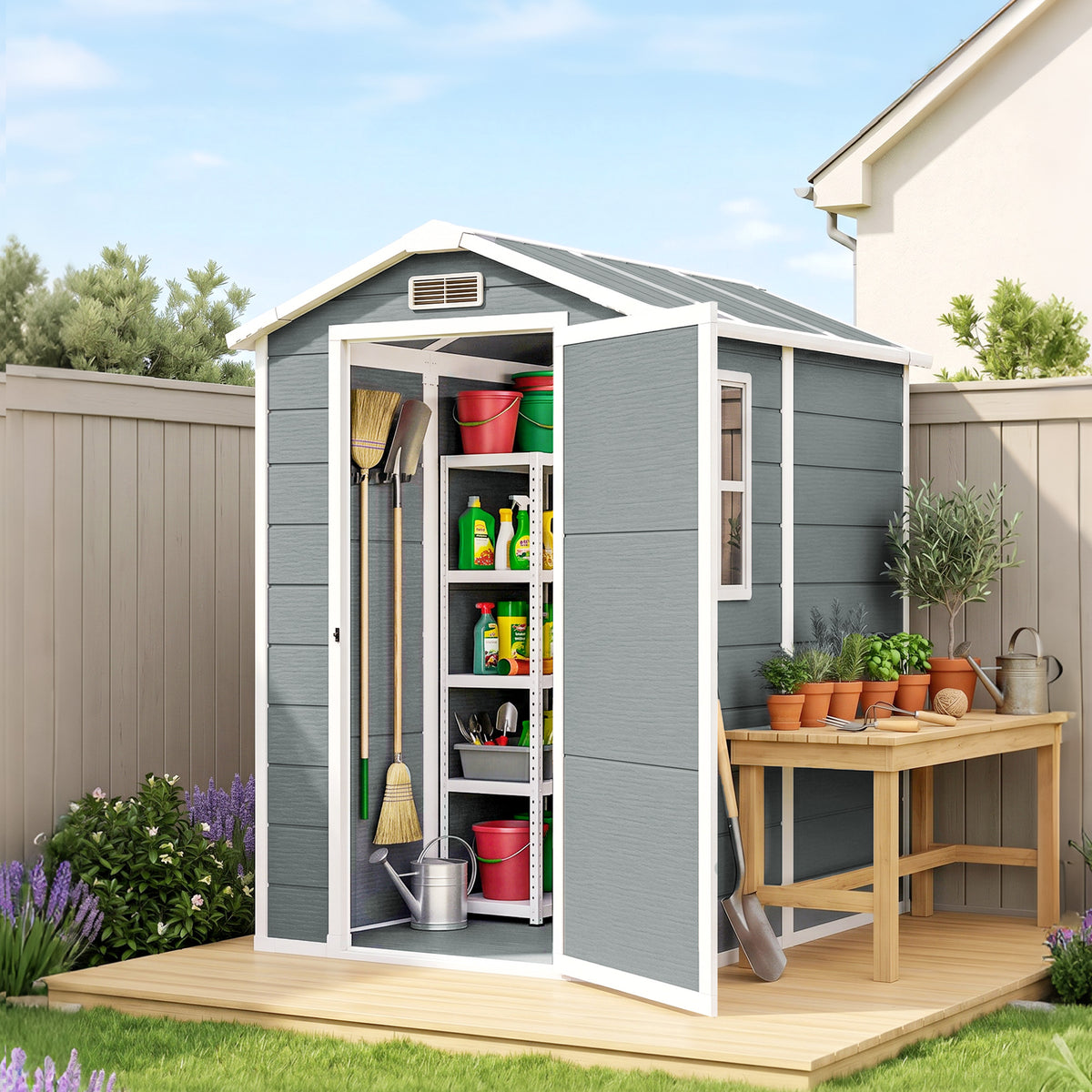 Caseta De Jardín Outsunny Pp, Aluminio Gris 131x186x198 Cm 84h-157v00gy_4