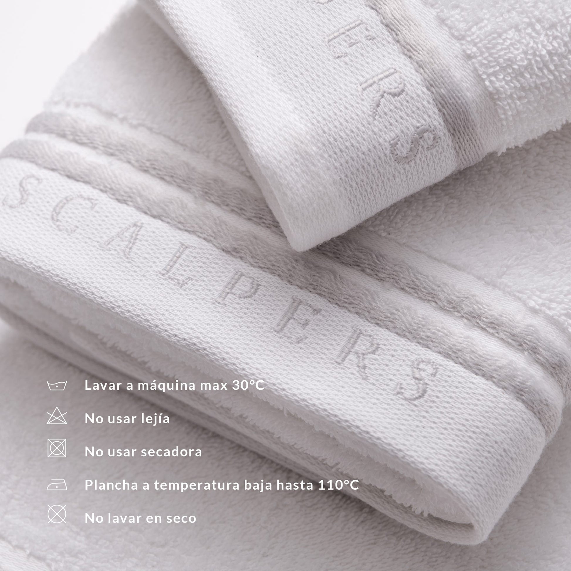 Set Toallas Baño (tocador 30x50cm + Manos 50x90cm + Baño 70x140cm) En Algodón Blanco Con Gris Scalpers Home_3