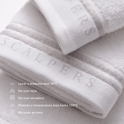 Set Toallas Baño (tocador 30x50cm + Manos 50x90cm + Baño 70x140cm) En Algodón Blanco Con Gris Scalpers Home_3