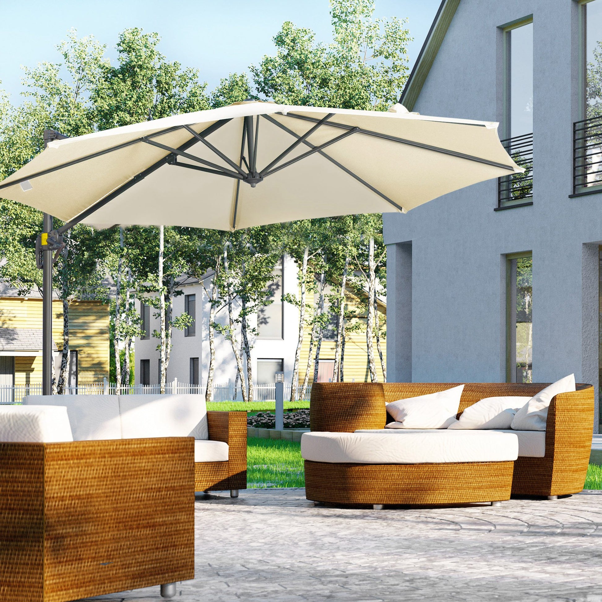 Outsunny Sombrilla De Jardín De Aluminio Ø300x250 Cm Con Manivela Crema_1