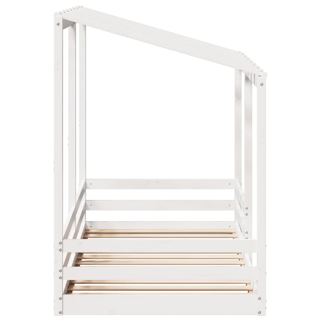 Cama Infantil Con Techo Madera Maciza Pino Blanca 90x200 Cm_4