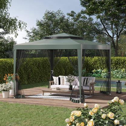 Outsunny Carpa De Jardín 3x3 M Con 4 Mosquiteras Y Techo De Ventilación Verde_1