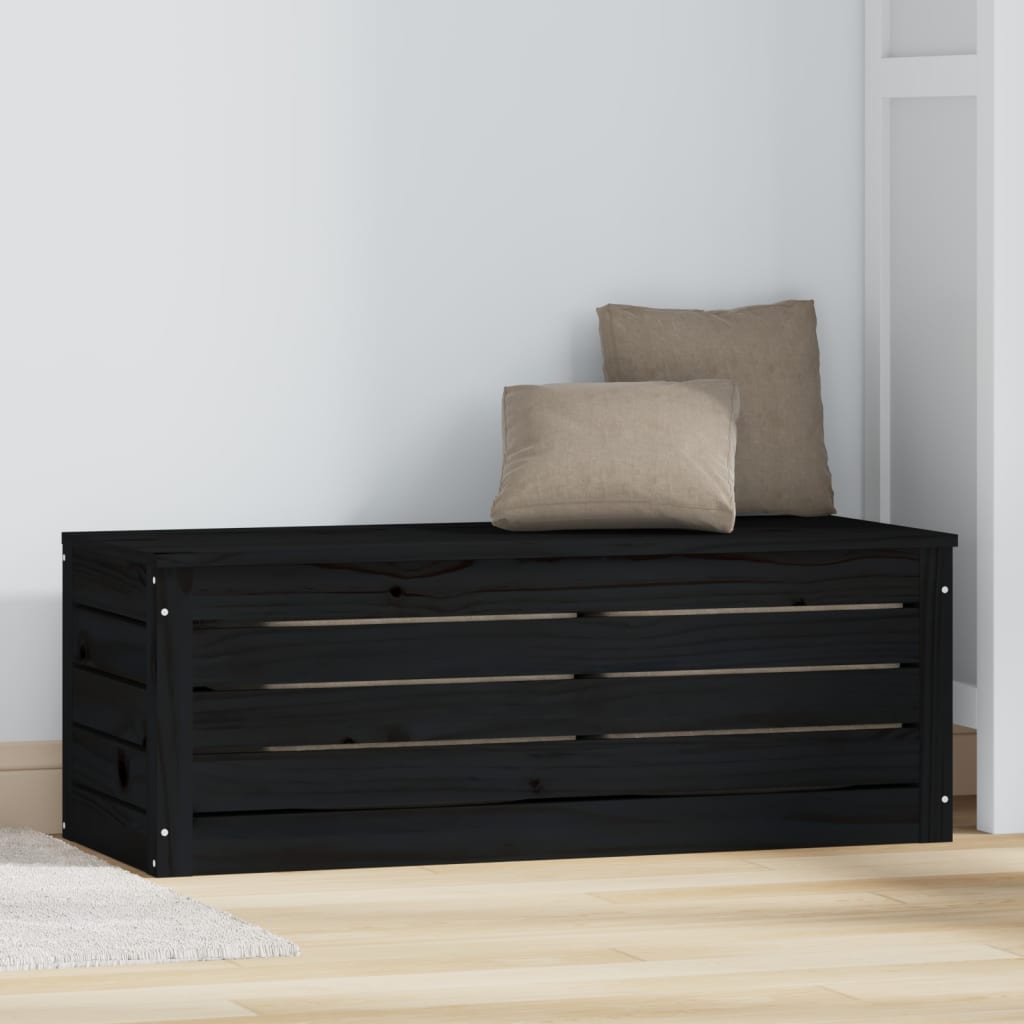 Caja De Almacenaje Madera Maciza De Pino Negro 89x36,5x33 Cm_2