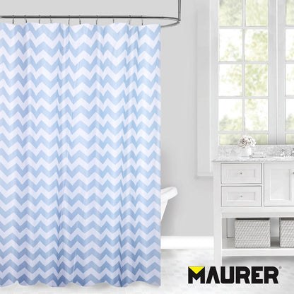 Cortina Ducha Tela Rayas Azul 180 X 200 Cm. Cortina Baño, Cortina Tela Impermeable Con Anillas_2