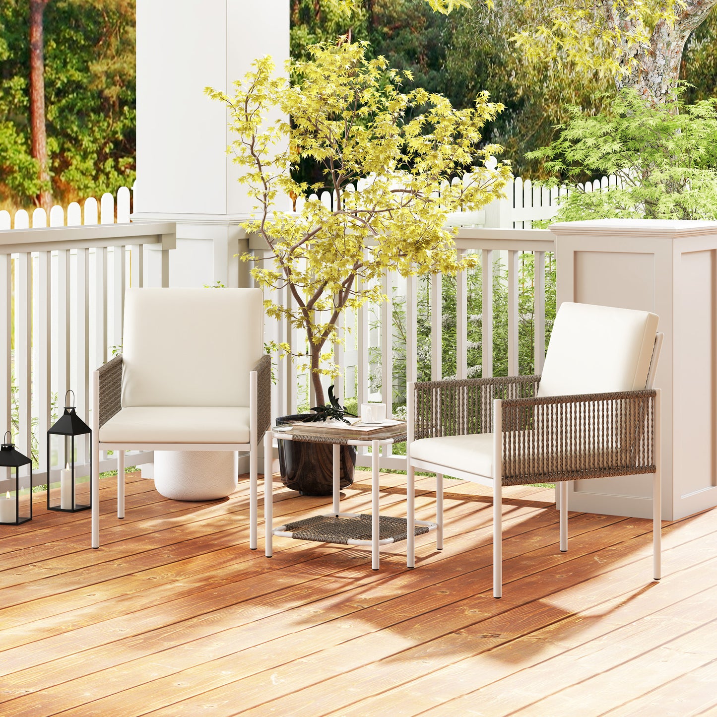 Outsunny Conjunto De Muebles De Ratán 1 Mesa Y 2 Sillas Con Cojines Marrón_3