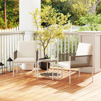 Outsunny Conjunto De Muebles De Ratán 1 Mesa Y 2 Sillas Con Cojines Marrón_3