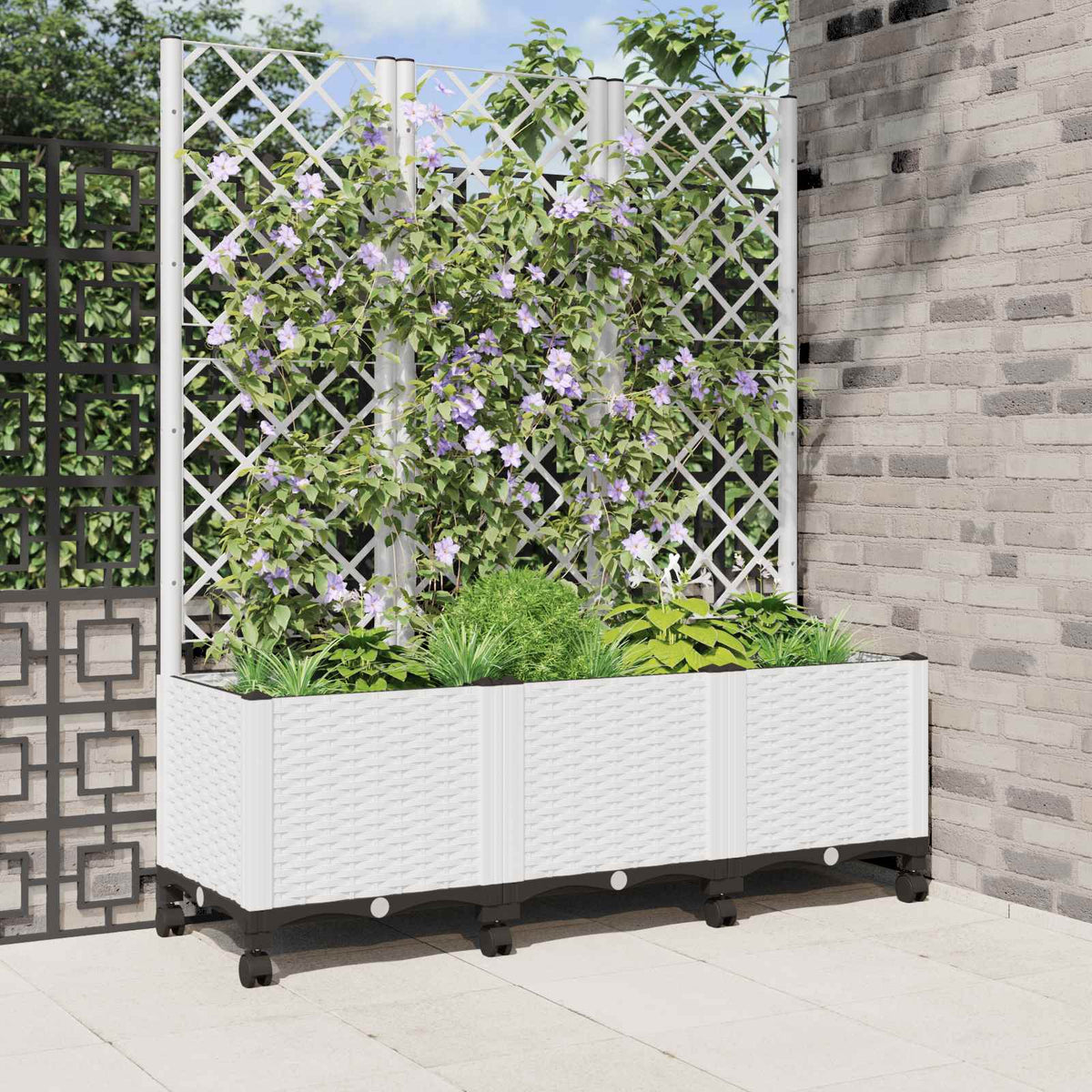 Jardinera Con Enrejado Y Ruedas Blanco 120 X 40 X 146 Cm Pp_1